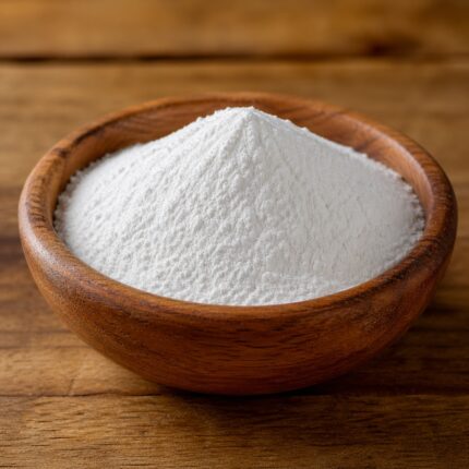 Acrylate copolymer fine white powder in a glass container used as a film-forming and thickening agent in cosmetic formulations.