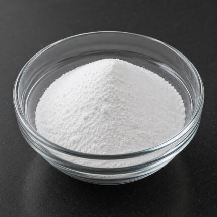 Alpha Arbutin fine white powder in glass container used for skin brightening and reducing hyperpigmentation in cosmetic formulations
