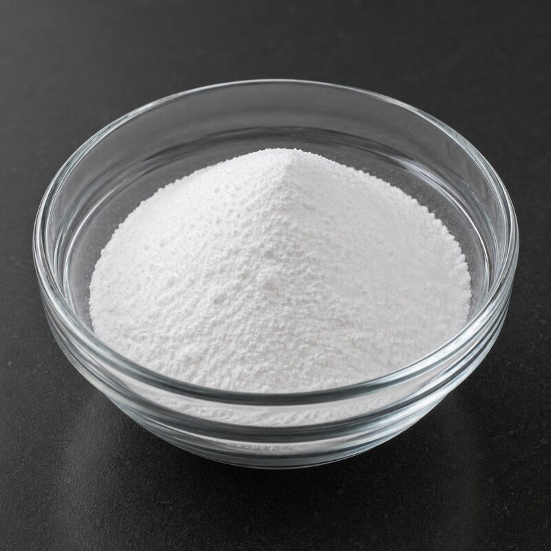 Alpha Arbutin fine white powder in glass container used for skin brightening and reducing hyperpigmentation in cosmetic formulations