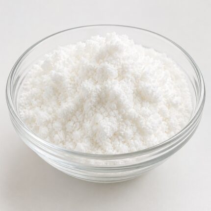 Aristoflex® AVC fine white powder in glass container used as thickening and stabilizing polymer in cosmetic formulations