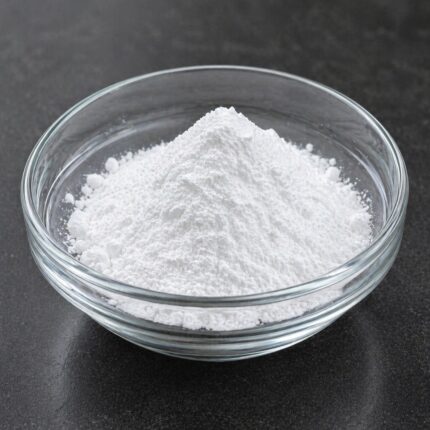 Ascorbyl Palmitate fine white to off-white powder in glass container used as antioxidant and vitamin C derivative in cosmetic formulations