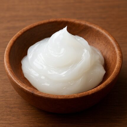 Petroleum Jelly semi-solid translucent gel in glass container used as moisturizing and protective skin barrier