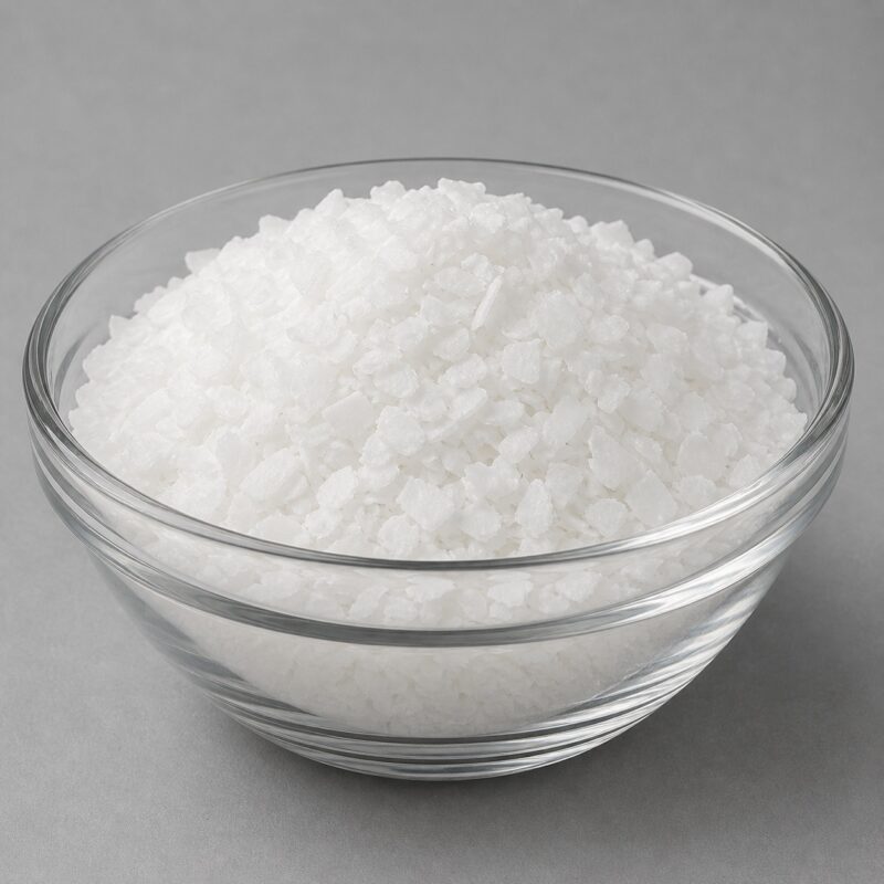Stearic Acid white waxy flakes used as an emulsifier and thickening agent in cosmetic formulations.