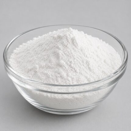 Titanium dioxide (TiO₂) rutile grade white pigment powder used as an opacifier and UV filter in cosmetic and industrial formulations.