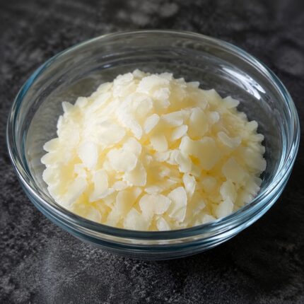 BHA (Butylated Hydroxyanisole) white to pale yellow crystalline powder in a container, commonly used as an antioxidant in cosmetic, food, and pharmaceutical formulations.