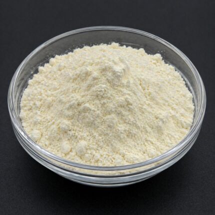 Fine off-white powder of Carrageenan in a glass bowl, smooth texture and food/cosmetic-grade appearance.