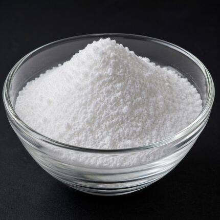 L-Glutathione Reduced fine white antioxidant powder in a clean glass bowl for skincare and health applications.