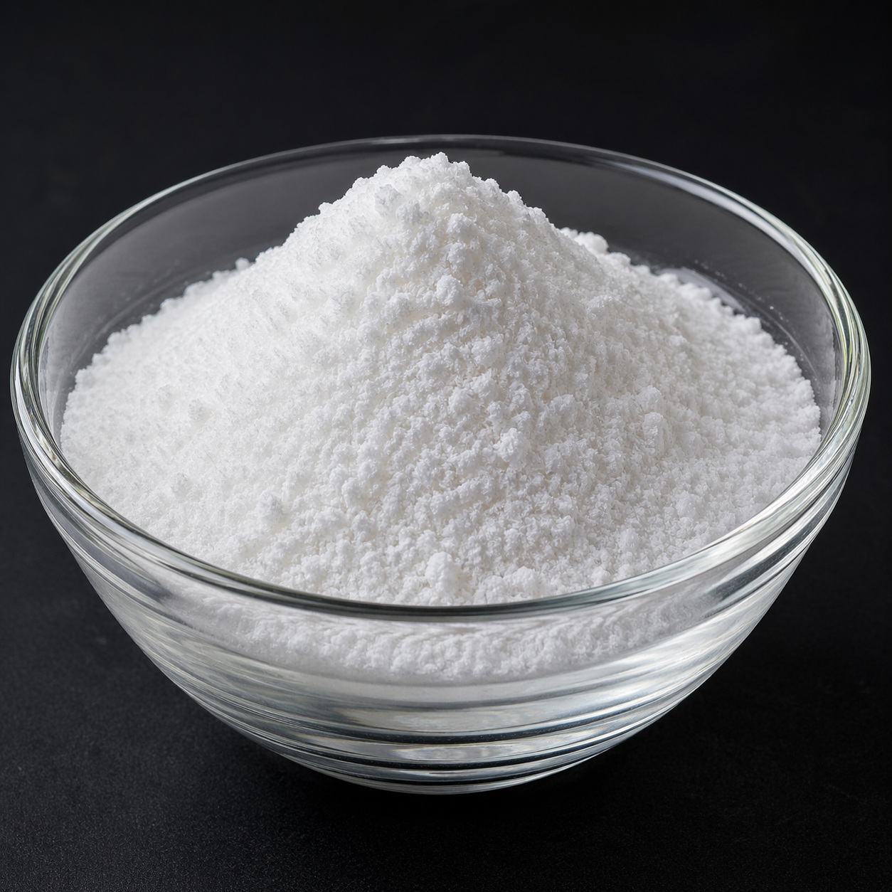 L-Glutathinone Reduced L-Glutathione Reduced fine white antioxidant powder in a clean glass bowl for skincare and health applications.