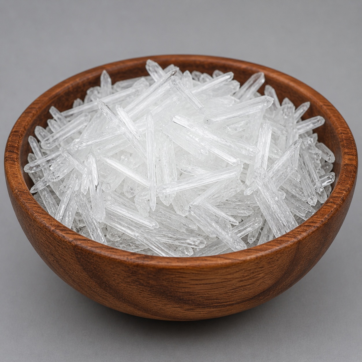 Menthol Crystle Menthol crystals clear, needle-like solid derived from peppermint oil used for cooling and soothing effects in topical formulations.