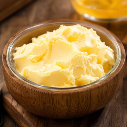 Murumuru butter in a glass bowl, showing its creamy, off-white solid texture.