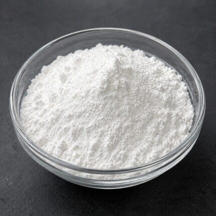 Fine white powder of Sepimax Zen in a glass bowl, smooth texture and high-performance cosmetic-grade appearance.